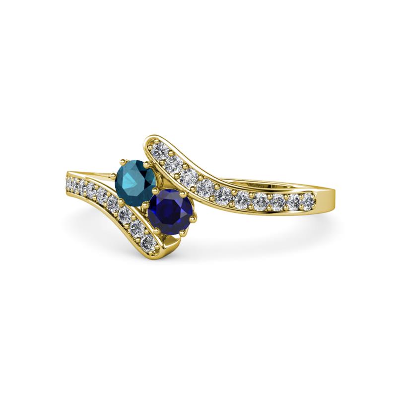 Eleni Blue Diamond and Blue Sapphire with Side Diamonds Bypass Ring 