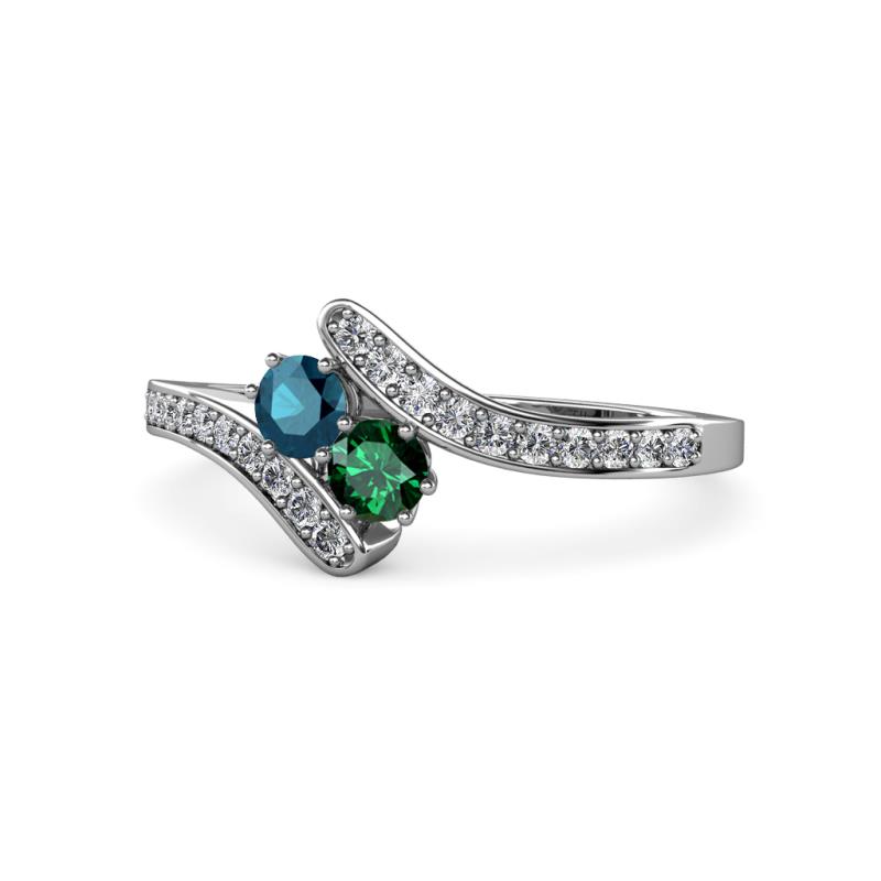 Eleni Blue Diamond and Emerald with Side Diamonds Bypass Ring 
