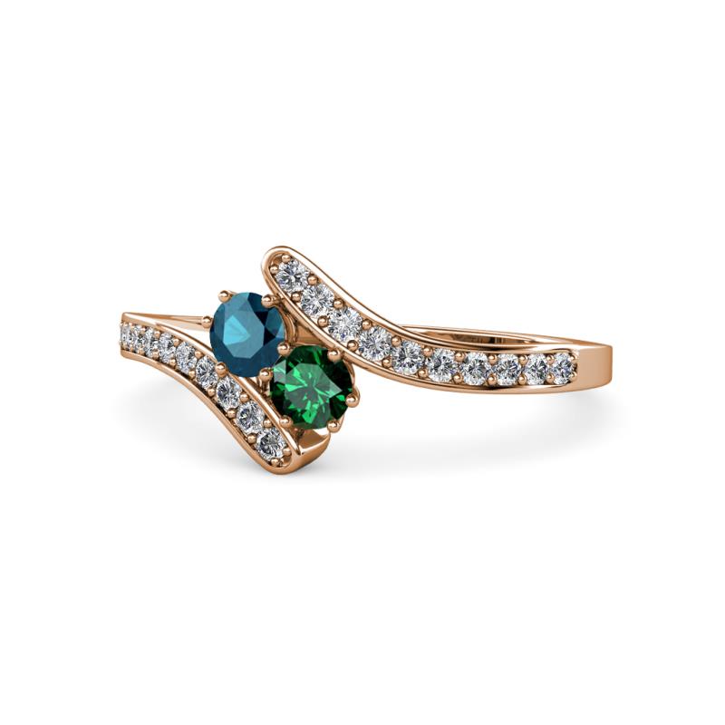 Eleni Blue Diamond and Emerald with Side Diamonds Bypass Ring 