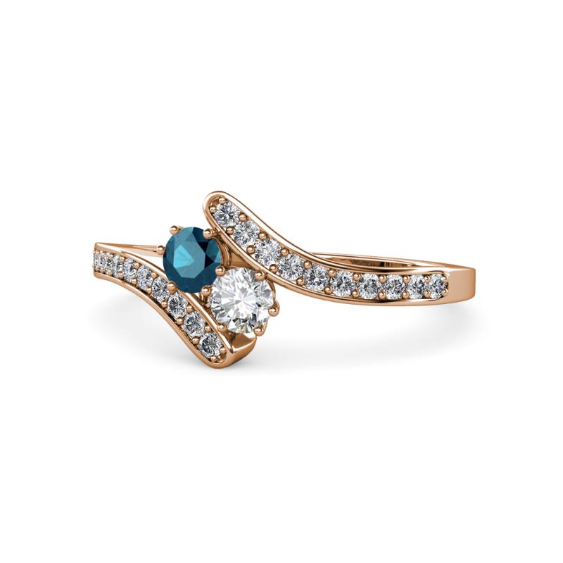 Eleni Blue and White Diamond with Side Diamonds Bypass Ring 
