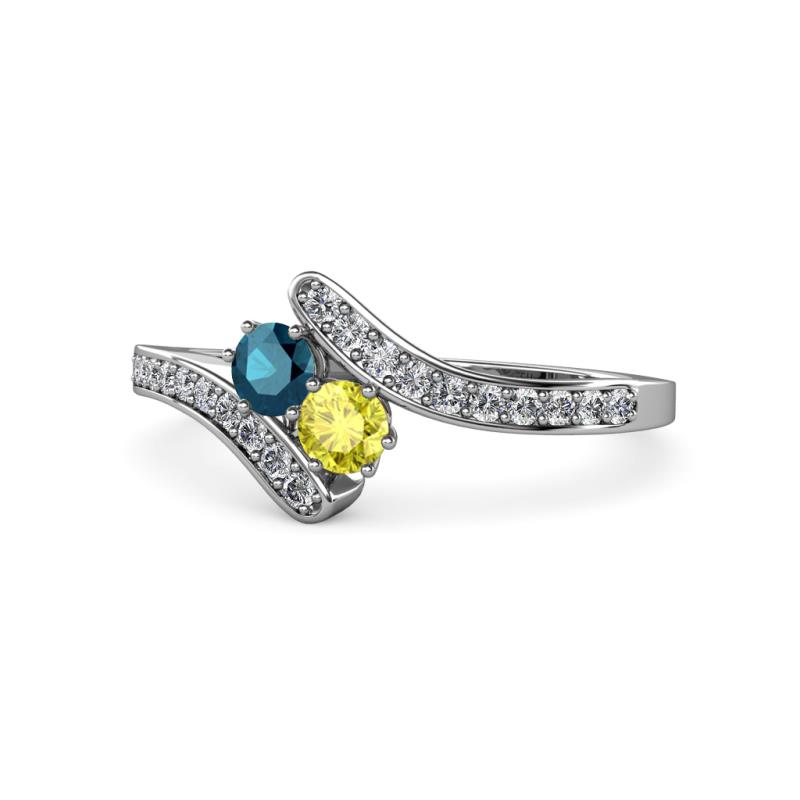 Eleni Blue and Yellow Diamond with Side Diamonds Bypass Ring 