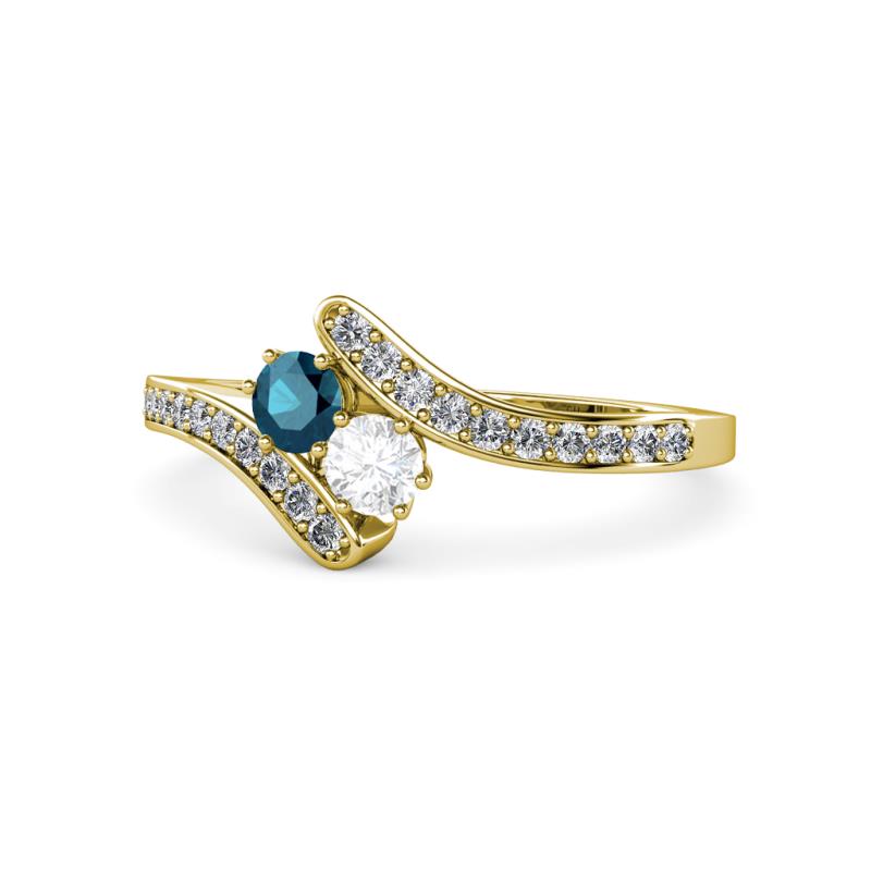 Eleni Blue Diamond and White Sapphire with Side Diamonds Bypass Ring 