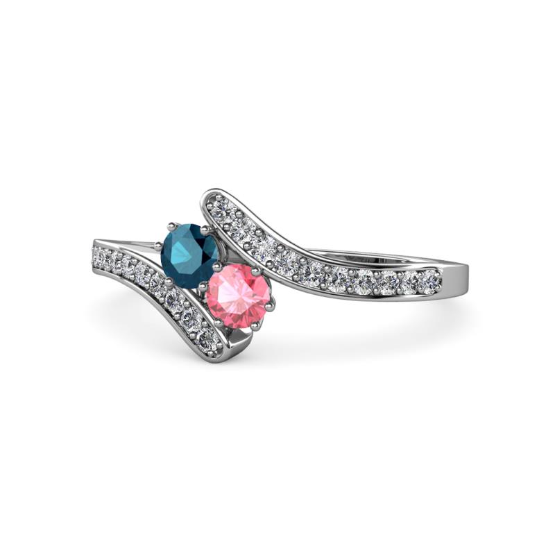 Eleni Blue Diamond and Pink Tourmaline with Side Diamonds Bypass Ring 