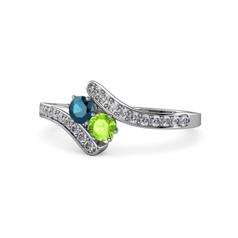 Eleni Blue Diamond and Peridot with Side Diamonds Bypass Ring 