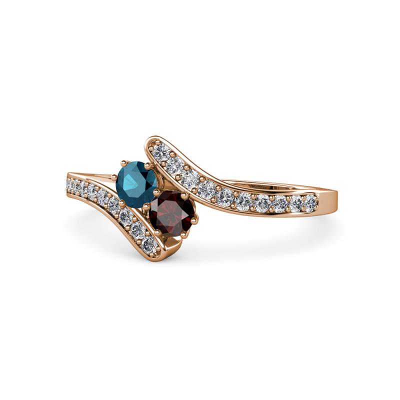 Eleni Blue Diamond and Red Garnet with Side Diamonds Bypass Ring 