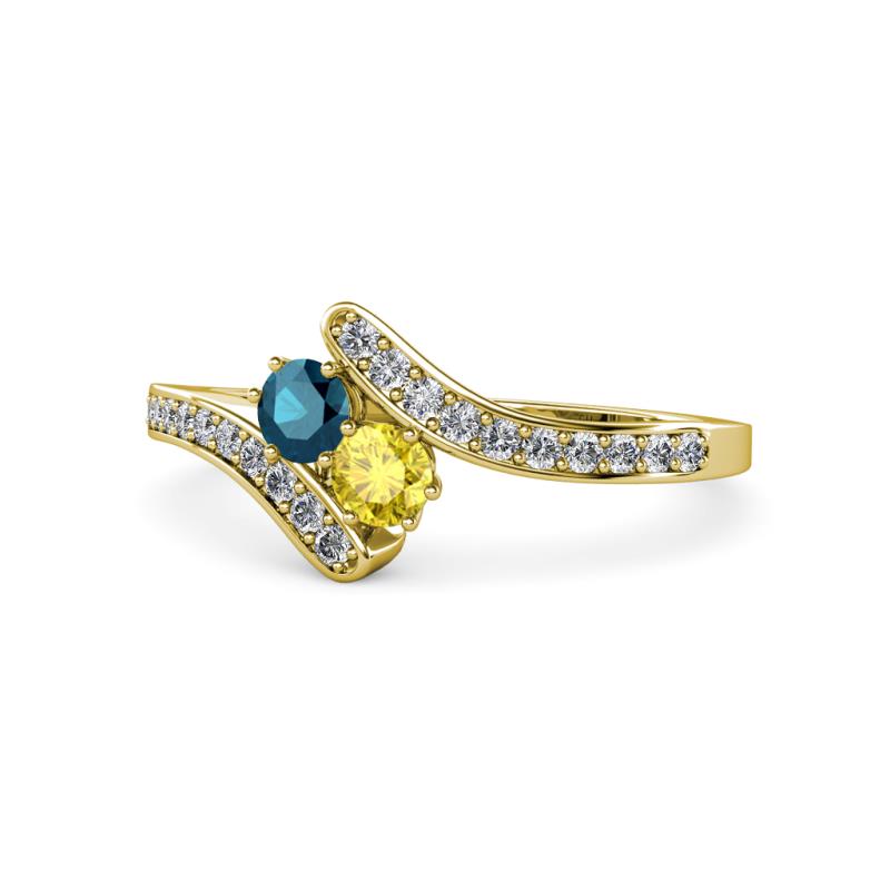 Eleni Blue Diamond and Yellow Sapphire with Side Diamonds Bypass Ring 