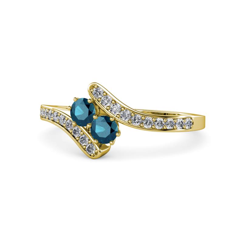 Eleni Blue Diamond with Side Diamonds Bypass Ring 