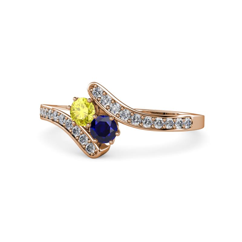Eleni Yellow Diamond and Blue Sapphire with Side Diamonds Bypass Ring 