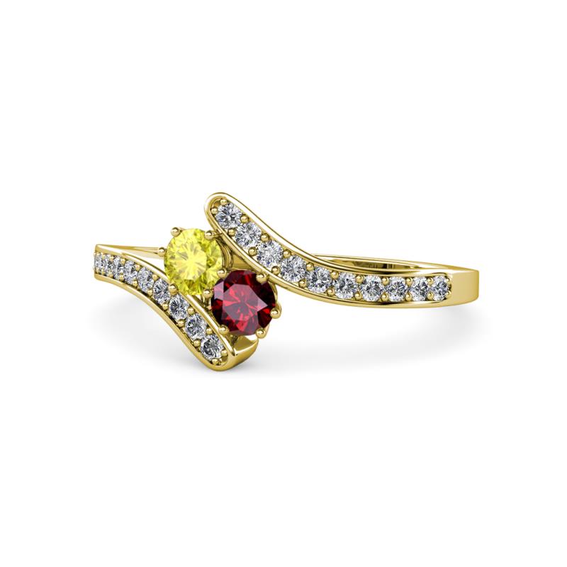 Eleni Yellow Diamond and Ruby with Side Diamonds Bypass Ring 