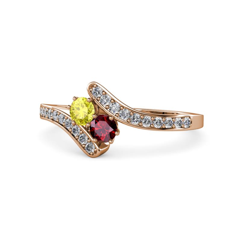 Eleni Yellow Diamond and Ruby with Side Diamonds Bypass Ring 