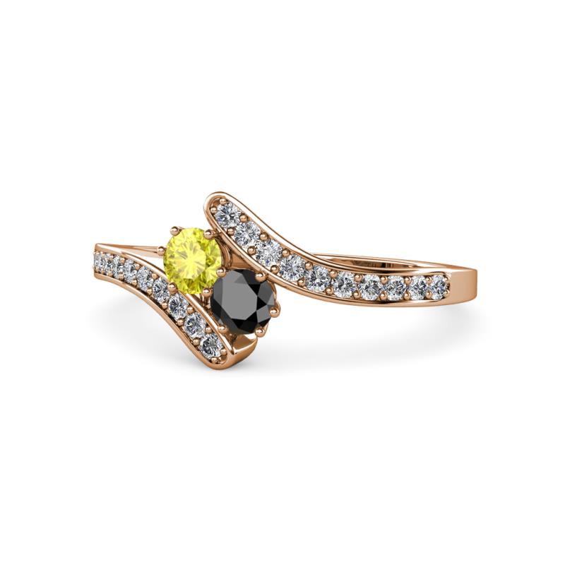 Eleni Yellow and Black Diamond with Side Diamonds Bypass Ring 
