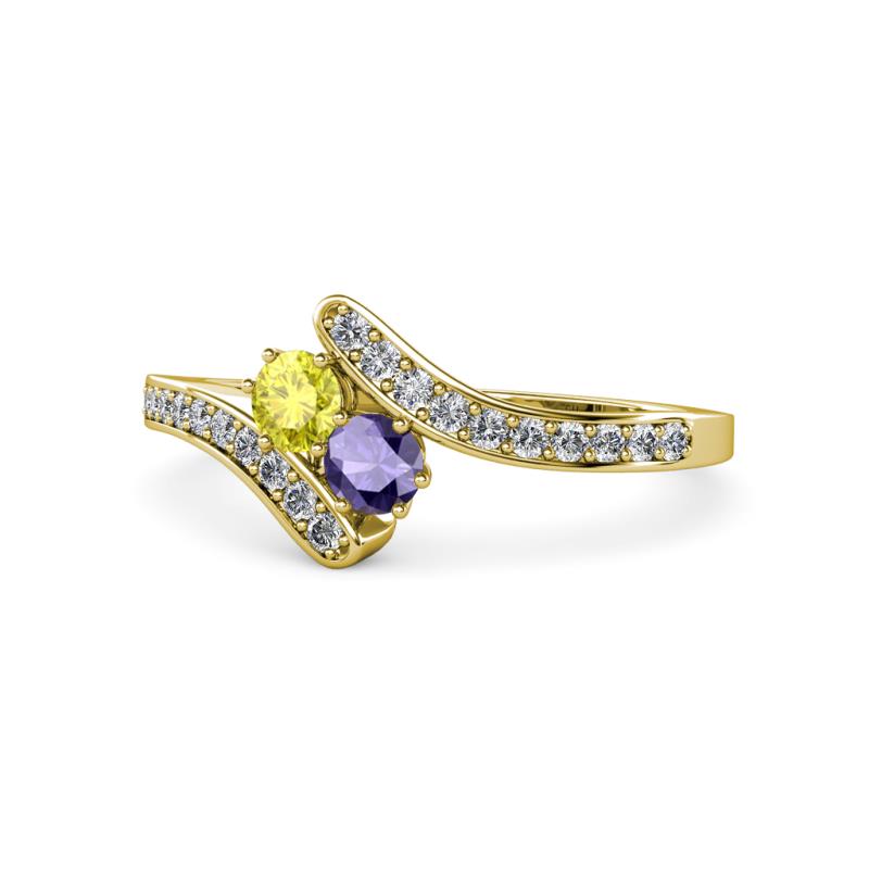 Eleni Yellow Diamond and Iolite with Side Diamonds Bypass Ring 