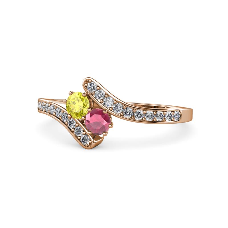 Eleni Yellow Diamond and Rhodolite Garnet with Side Diamonds Bypass Ring 