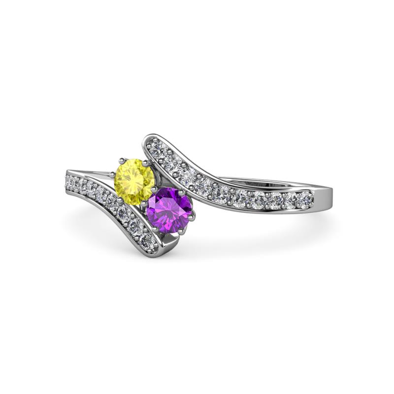 Eleni Yellow Diamond and Amethyst with Side Diamonds Bypass Ring 