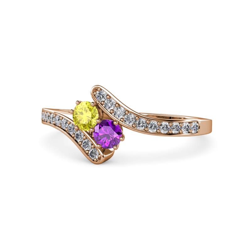 Eleni Yellow Diamond and Amethyst with Side Diamonds Bypass Ring 