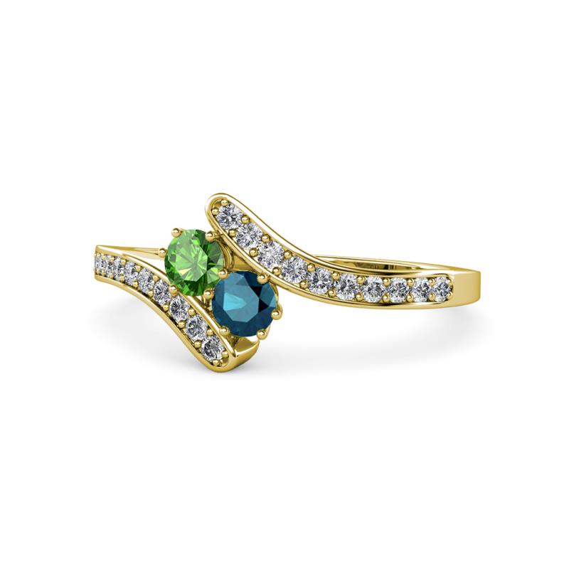Eleni Green Garnet and Blue Diamond with Side Diamonds Bypass Ring 