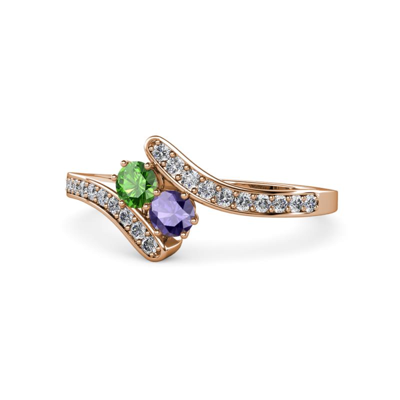 Eleni Green Garnet and Iolite with Side Diamonds Bypass Ring 