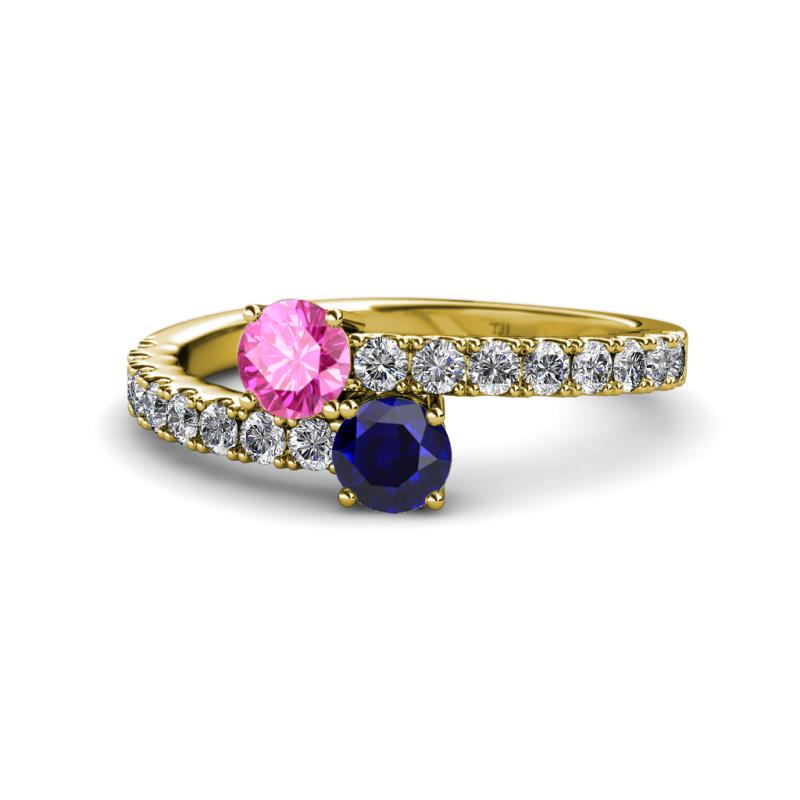 Delise 5.00mm Round Pink and Blue Sapphire with Side Diamonds Bypass Ring 