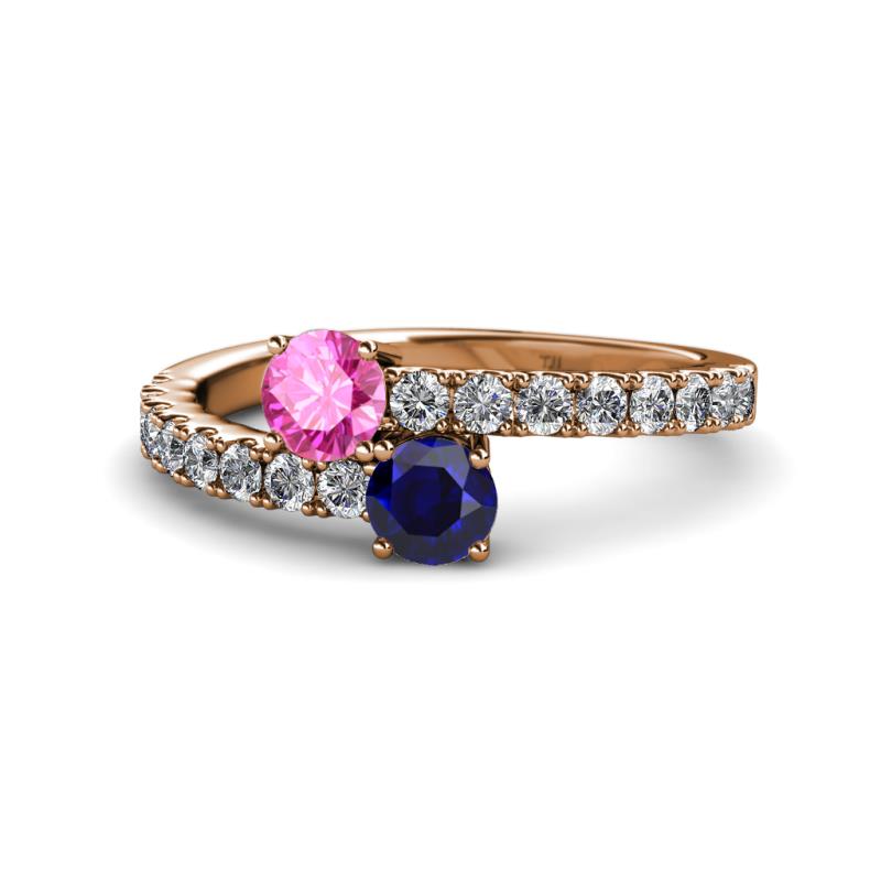 Delise 5.00mm Round Pink and Blue Sapphire with Side Diamonds Bypass Ring 
