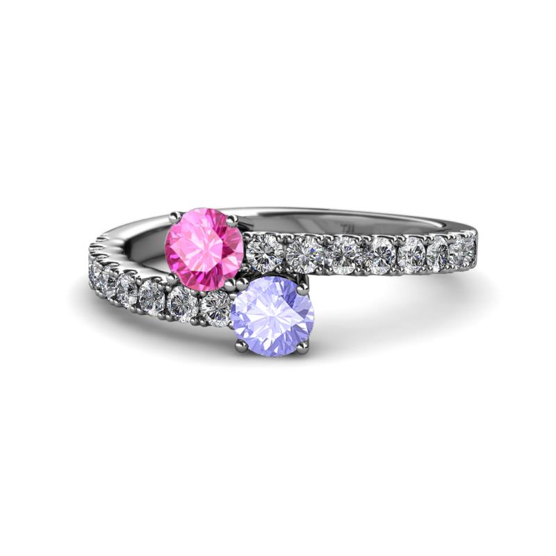 Delise 5.00mm Round Pink Sapphire and Tanzanite with Side Diamonds Bypass Ring 