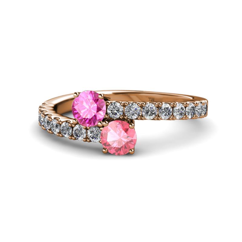 Delise 5.00mm Round Pink Sapphire and Pink Tourmaline with Side Diamonds Bypass Ring 