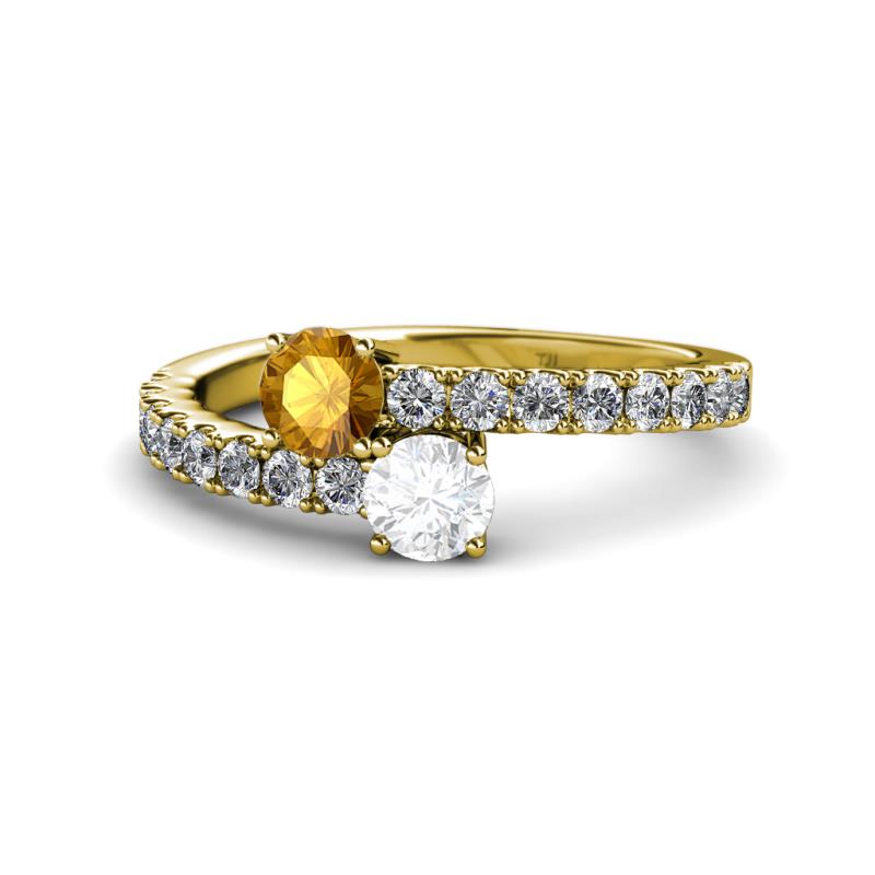 Delise 5.00mm Round Citrine and White Sapphire with Side Diamonds Bypass Ring 