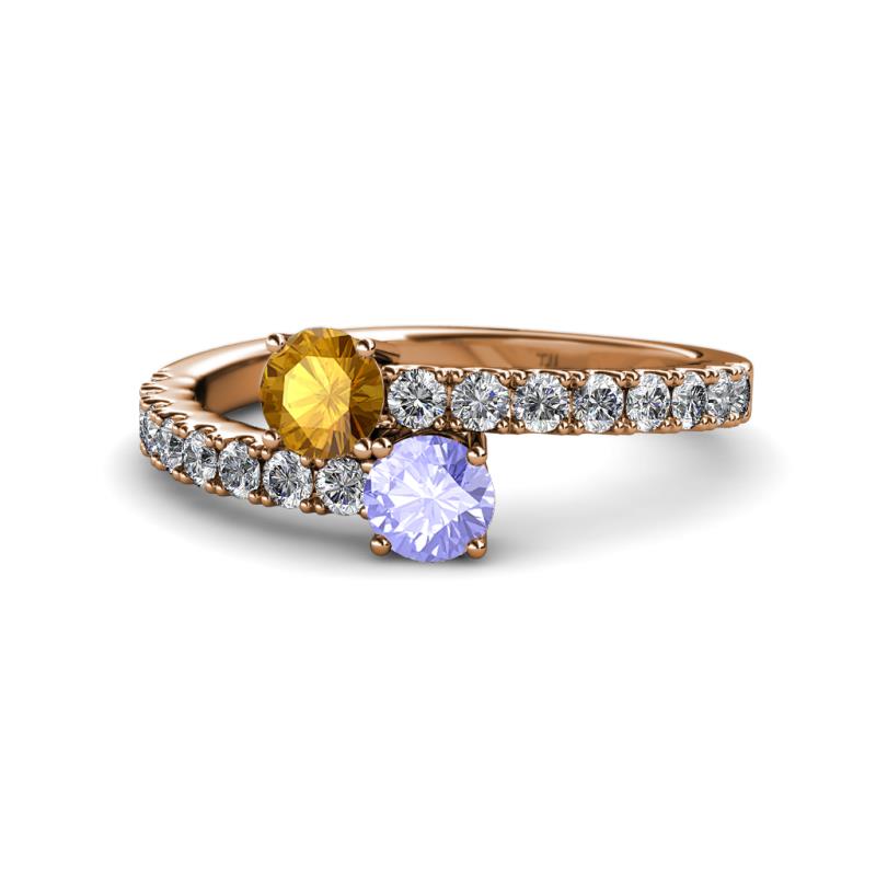 Delise 5.00mm Round Citrine and Tanzanite with Side Diamonds Bypass Ring 