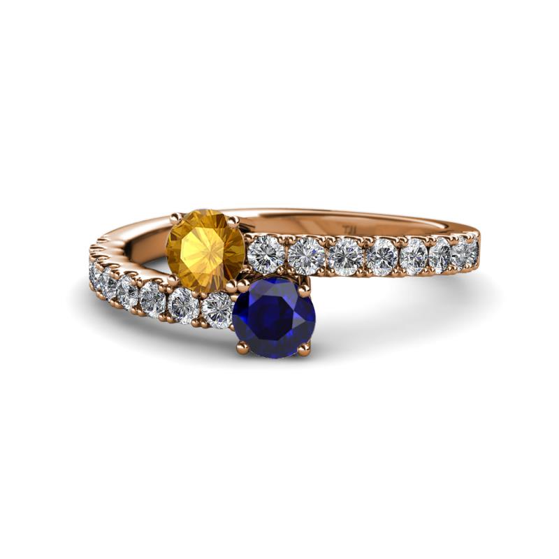 Delise 5.00mm Round Citrine and Blue Sapphire with Side Diamonds Bypass Ring 