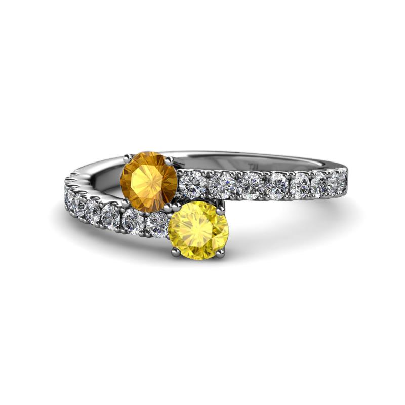 Delise 5.00mm Round Citrine and Yellow Sapphire with Side Diamonds Bypass Ring 
