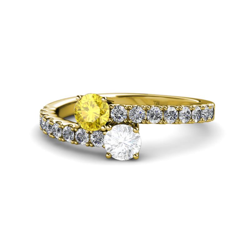 Delise 5.00mm Round Yellow and White Sapphire with Side Diamonds Bypass Ring 