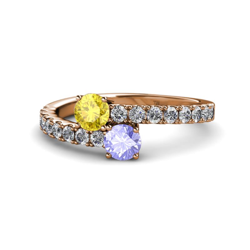 Delise 5.00mm Round Yellow Sapphire and Tanzanite with Side Diamonds Bypass Ring 
