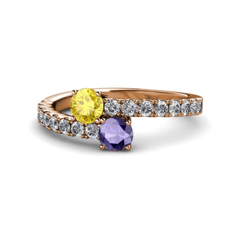 Delise 5.00mm Round Yellow Sapphire and Iolite with Side Diamonds Bypass Ring 