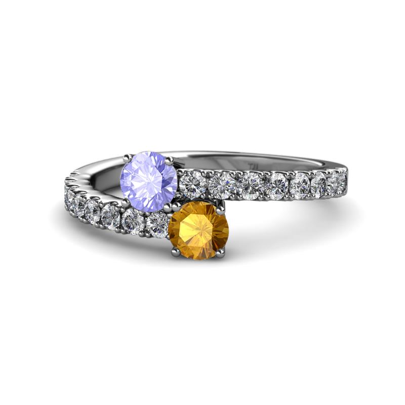 Delise 5.00mm Round Tanzanite and Citrine with Side Diamonds Bypass Ring 