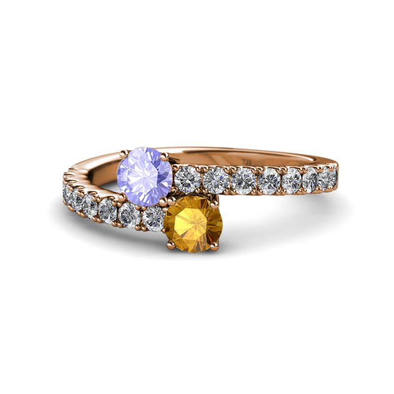 Delise 5.00mm Round Tanzanite and Citrine with Side Diamonds Bypass Ring 