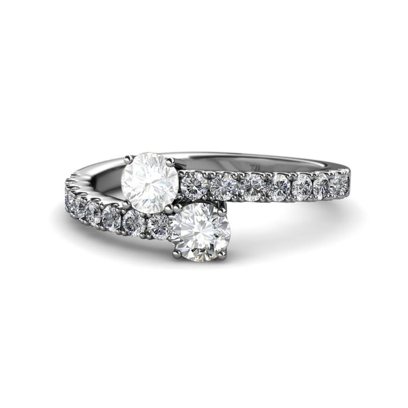 Delise 5.00mm Round White Sapphire and Diamond with Side Diamonds Bypass Ring 
