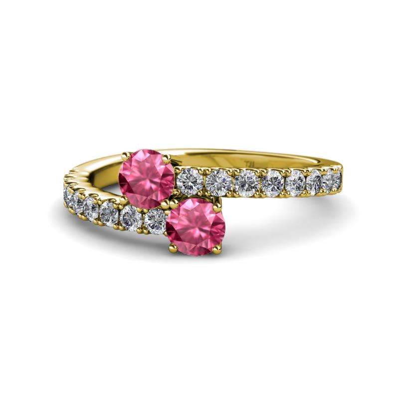 Delise 5.00mm Round Pink Tourmaline with Side Diamonds Bypass Ring 