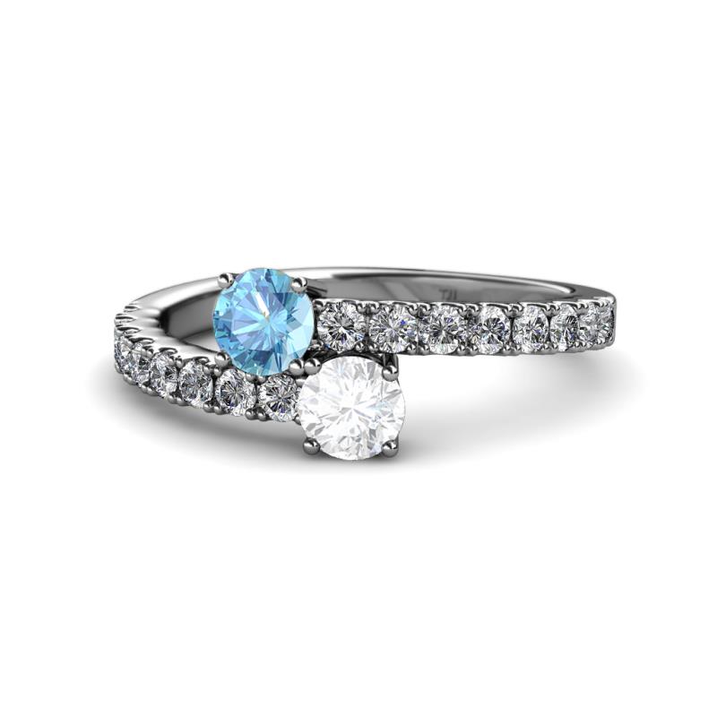 Delise 5.00mm Round Blue Topaz and White Sapphire with Side Diamonds Bypass Ring 