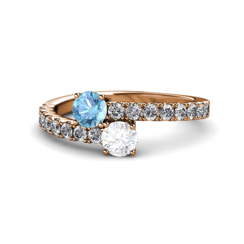 Delise 5.00mm Round Blue Topaz and White Sapphire with Side Diamonds Bypass Ring 