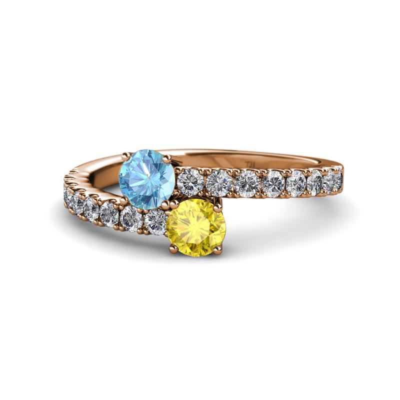 Delise 5.00mm Round Blue Topaz and Yellow Sapphire with Side Diamonds Bypass Ring 
