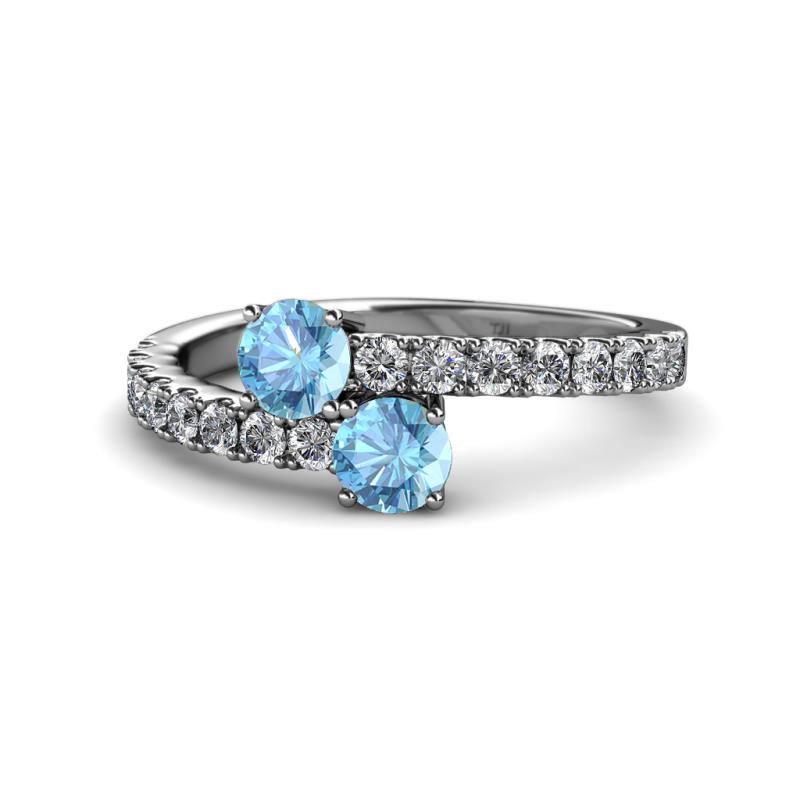 Delise 5.00mm Round Blue Topaz with Side Diamonds Bypass Ring 