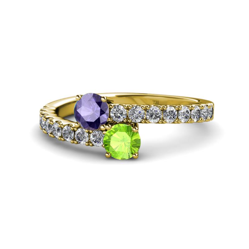 Delise 5.00mm Round Iolite and Peridot with Side Diamonds Bypass Ring 