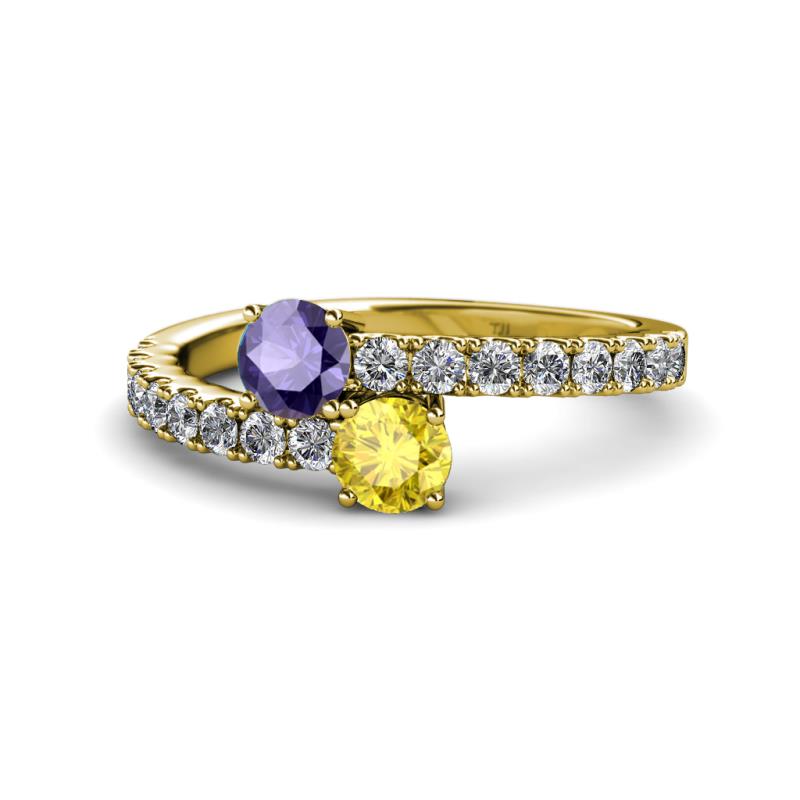 Delise 5.00mm Round Iolite and Yellow Sapphire with Side Diamonds Bypass Ring 