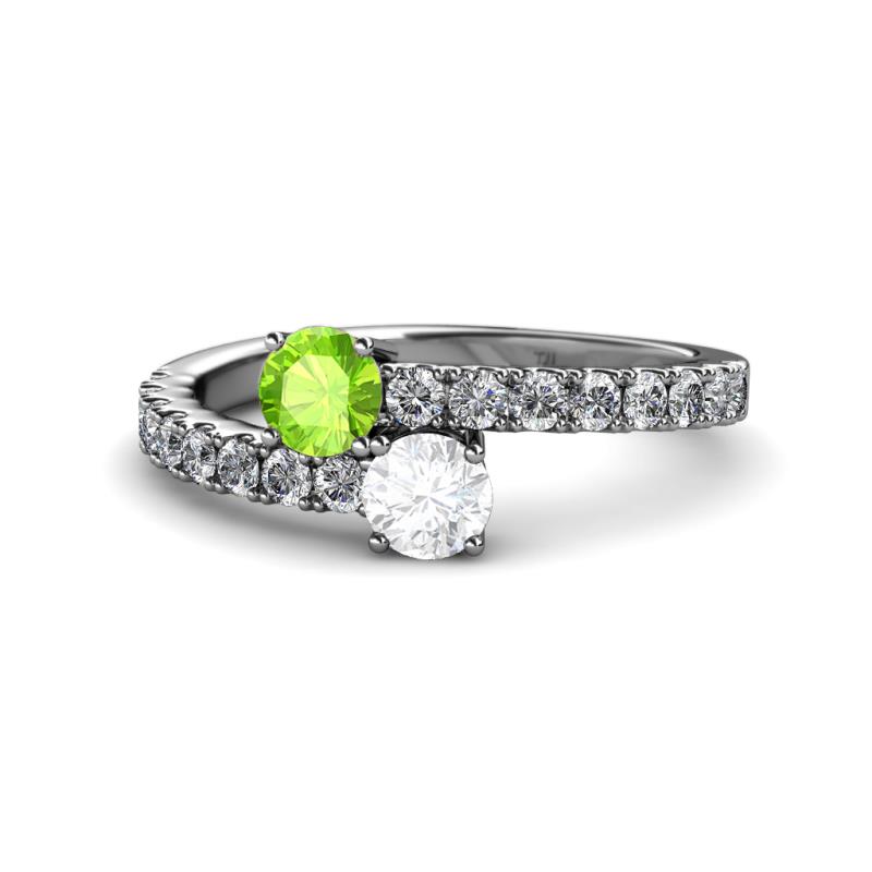 Delise 5.00mm Round Peridot and White Sapphire with Side Diamonds Bypass Ring 