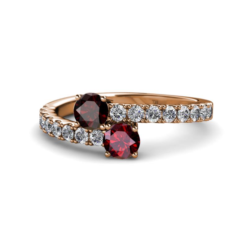Delise 5.00mm Round Red Garnet and Ruby with Side Diamonds Bypass Ring 
