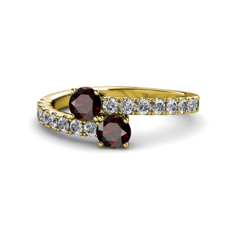 Delise 5.00mm Round Red Garnet with Side Diamonds Bypass Ring 