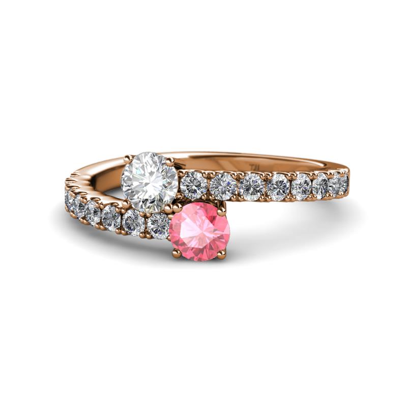 Delise 5.00mm Round Diamond and Pink Tourmaline with Side Diamonds Bypass Ring 