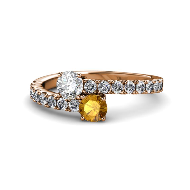 Delise 5.00mm Round Diamond and Citrine with Side Diamonds Bypass Ring 
