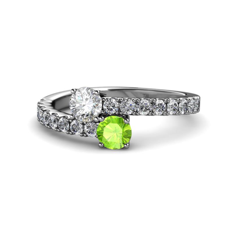 Delise 5.00mm Round Diamond and Peridot with Side Diamonds Bypass Ring 