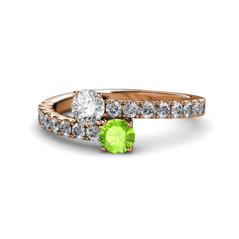 Delise 5.00mm Round Diamond and Peridot with Side Diamonds Bypass Ring 