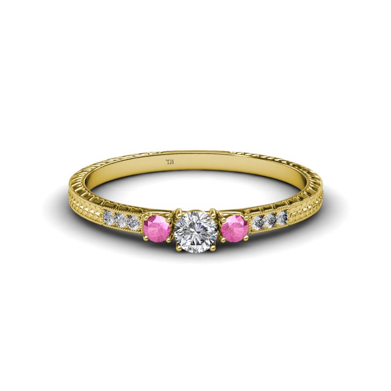 Tresu Diamond and Pink Sapphire Three Stone Ring  